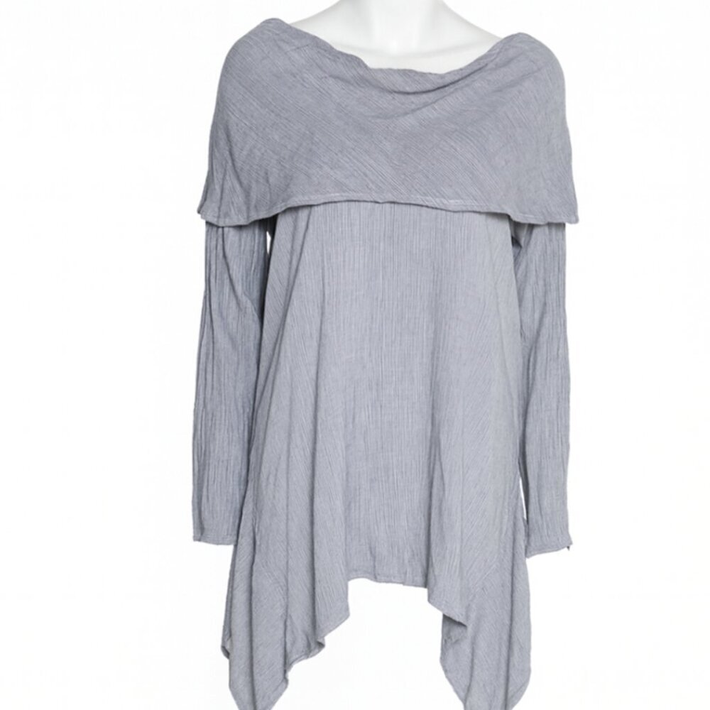 ALI MILES Textured Cowl Neck Tunic light purple size Large roll tab long sleeves